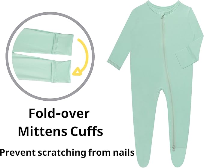 Baby Boy Footed Pajamas with Mittens, Rayon Made from Bamboo Sleepers, 2 Way - Image 4