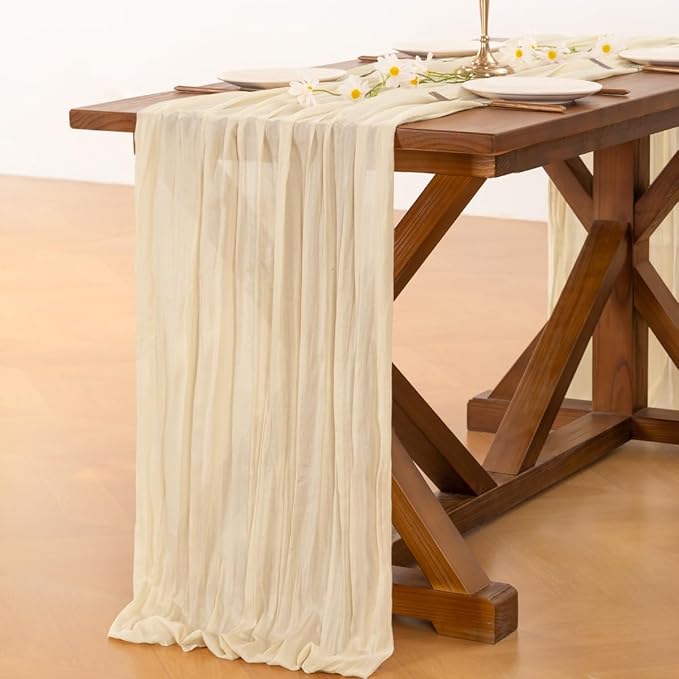 Socomi Beige Table Runner Spring Easter Cheesecloth Table Runner 170 inch - Image 5