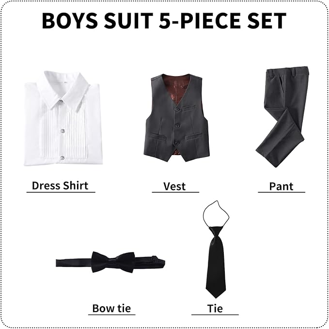 Boys' Suits Formal Slim Fit Tuxedo Boys Vest and Pants Set - Image 5