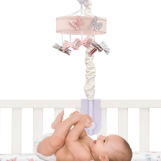 Lambs & Ivy Baby Blooms Pink Butterfly Musical Baby Crib Mobile Soother Toy - Image 2