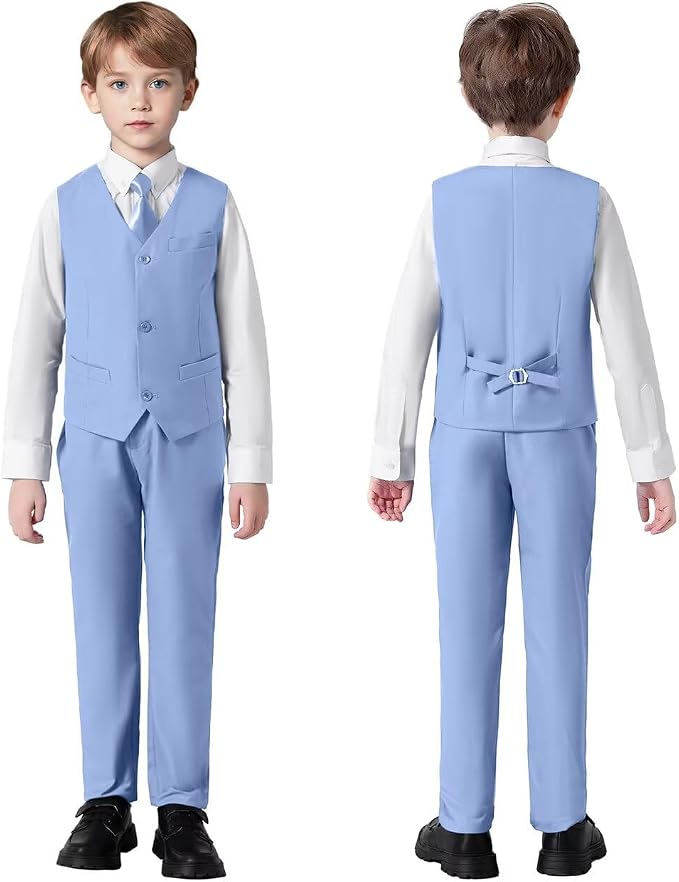 Boys Suit 4 Pcs Slim Fit Set Casual Suits Wedding Outfit Prom Jacket Vest Pant - Image 6