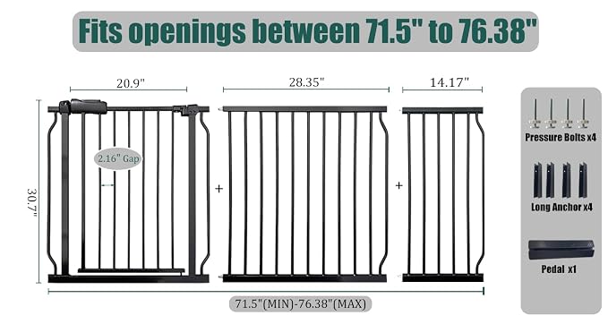 71.5-76.3 Inch Extra Wide Baby Gate, Heavy-Duty Metal Safety Gate - Image 2