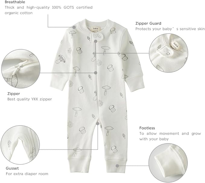Owlivia Organic Cotton Baby Boy Girl Zip up Sleep 'N Play Pjs, Long Sleeve - Image 8