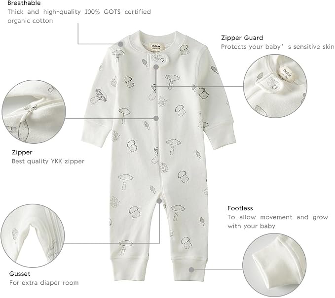 Owlivia Organic Cotton Baby Boy Girl Zip up Sleep 'N Play Pjs, Long Sleeve - Image 6