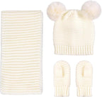 Duoyeree Baby Winter Hat Scarf Glove Beanie Set Girls Boys Pom Pom Knitted - Image 2