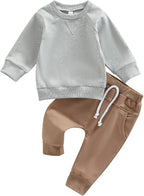 Toddler Baby Boy Clothes Solid Color Long Sleeve Crewneck Sweatshirt Top Casual by MABABY