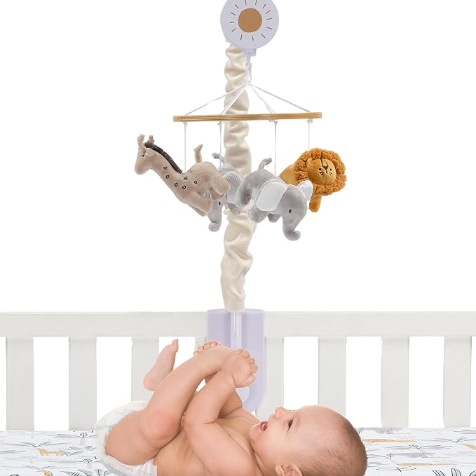 Lambs & Ivy Jungle Adventure Elephant/Lion Musical Baby Crib Mobile Soother Toy - Image 3