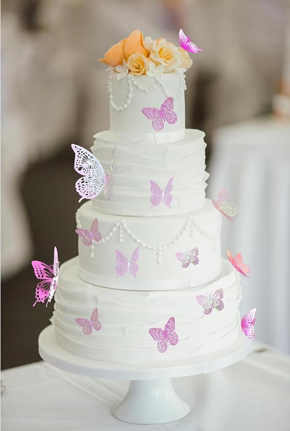 JOSDIOX 3D Butterfly Wall Decor 48 Pcs 4 Styles 3 Sizes, Laser Pink Butterflies - Image 8