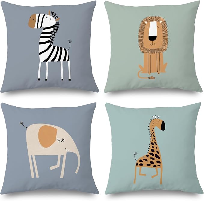 SPBL&L Woodland Animals Pillow Covers 18x18, Cartoon Lion Giraffe Elephant by SPBLL