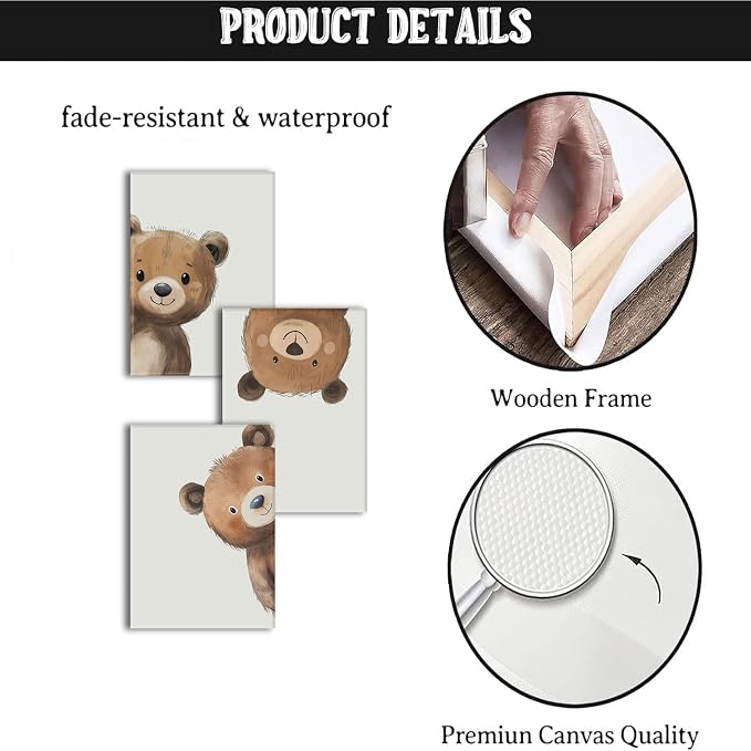 AOYUSMO 3 Piece Baby Bear Canvas Wall Art - Image 7