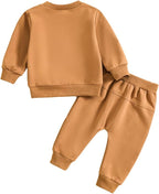 Toddler Boy Fall Outfit 2-piece Baby Boy Solid Color Cotton Clothes Infant Long - Image 5