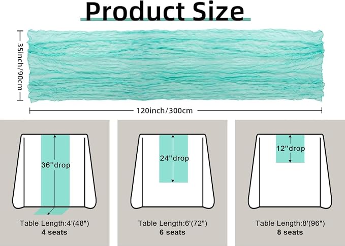 FEXIA Sky Blue Table Runner 35x120 Inches - Image 3