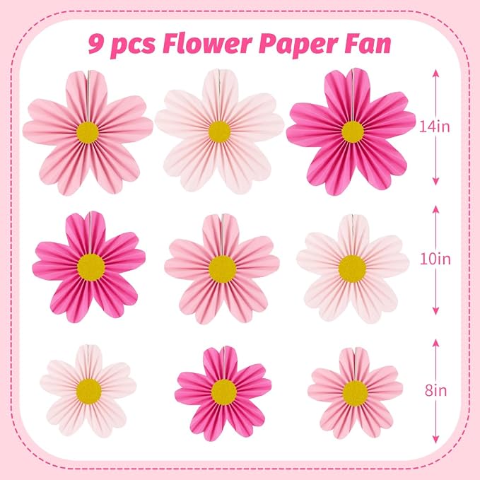 YUNXUAN Pink Party Decorations Paper Fan Paper Flowers Decorations - Image 2