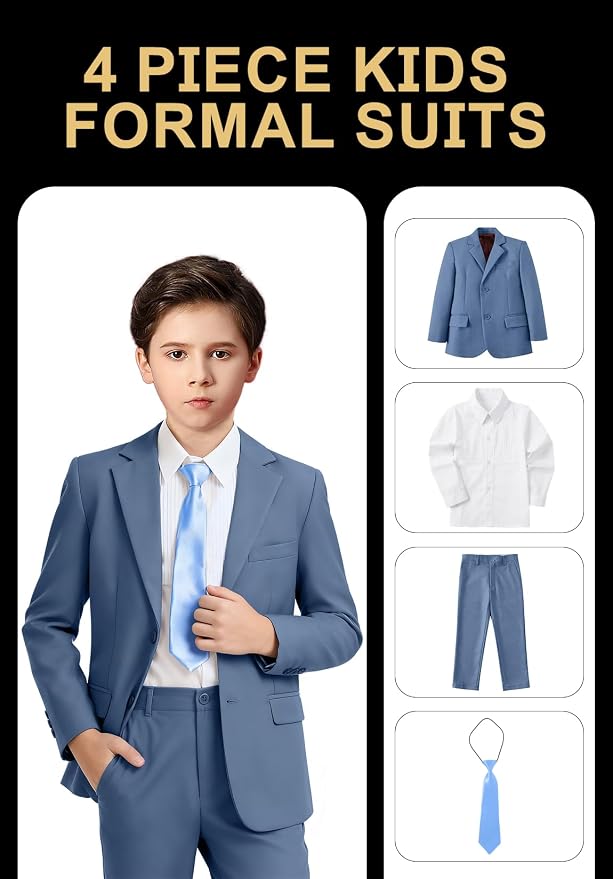 Boys Formal Suit Set 4 Pieces Kids Tuxedo Ring Bearer Outfit - Image 2