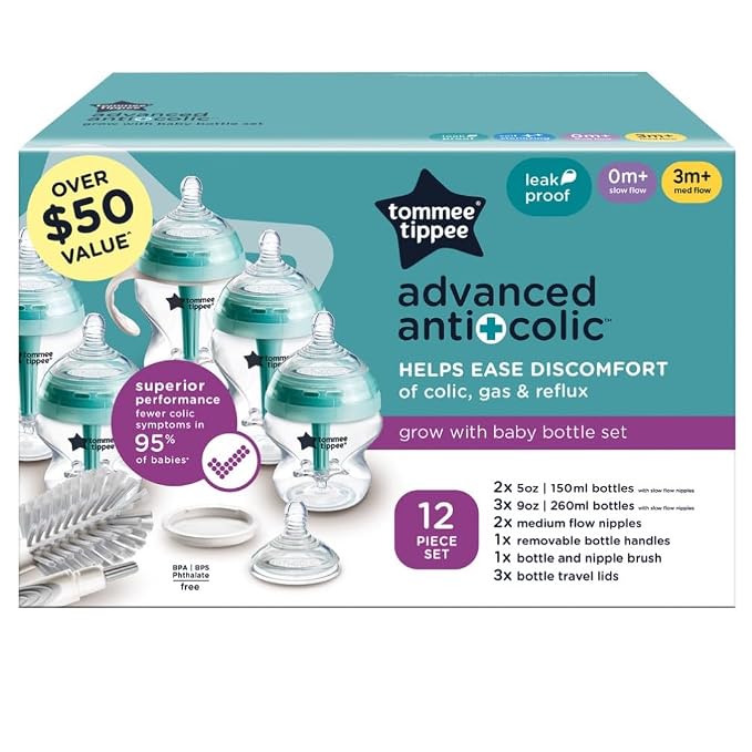 Tommee Tippee Advanced Anti-Colic 12 Piece Set, 5 oz and 9 oz BPA Free Bottles - Image 8