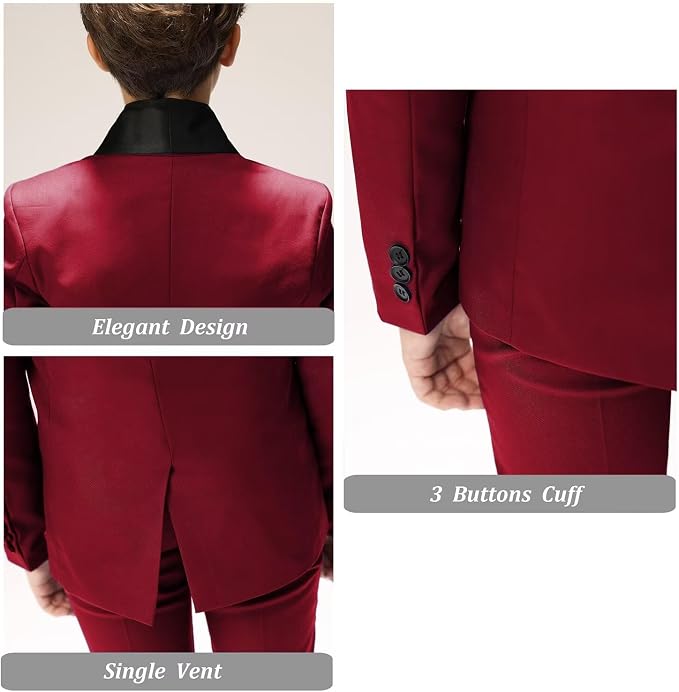 Boys Suit for Toddler Tuxedo Kids Formal Suits Set 5 Pieces Wedding Outfit - Image 6