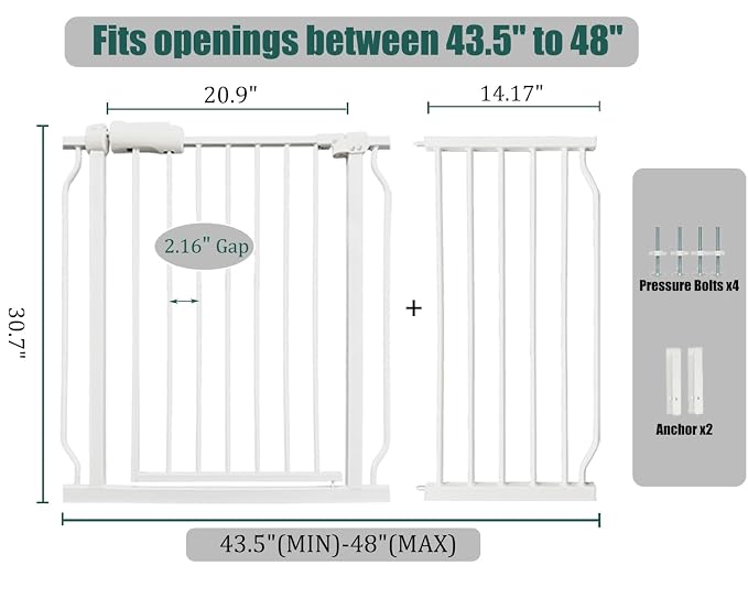 43.5-48 Inch Extra Wide Baby & Dog Gate, Pressure Mounted No Drill, Indoor - Image 2