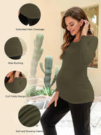 Ecavus Women's Maternity Shirts Long Sleeve Soft Stretchy Pregnancy Tops Side - Image 3