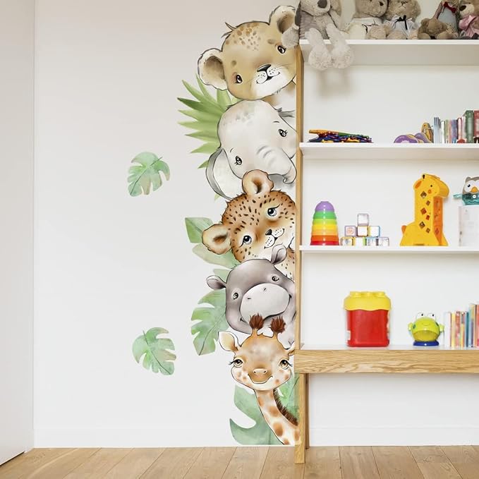 55.1 x 15.7 Inch Watercolor Jungle Animal Wall Decals Forest Animal Wall - Image 2