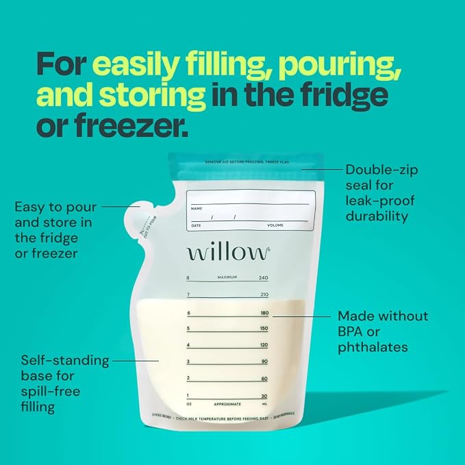 Willow - 8oz Breast Milk Storage Bags - 100ct - Double Zip Seal - Image 2