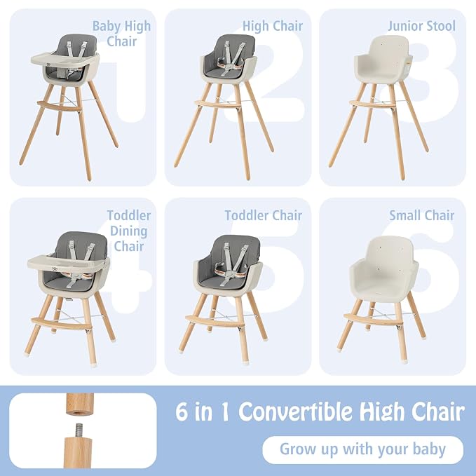 BABY JOY Baby High Chair, 3-in-1 Convertible Wooden Highchair - Image 2