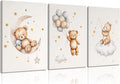 3 Pcs Framed Teddy Bear Nursery Canvas Wall Art Bear Sleeping on The Moon and by ZDMFLTPPWallart