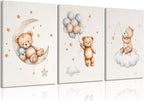3 Pcs Framed Teddy Bear Nursery Canvas Wall Art Bear Sleeping on The Moon and by ZDMFLTPPWallart