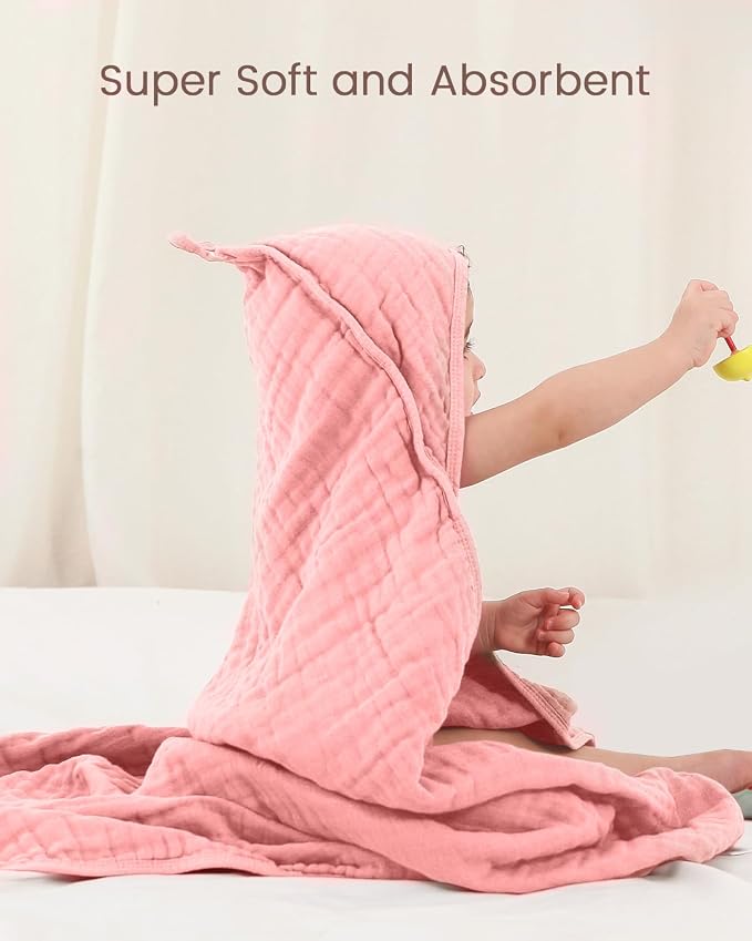 35x35 Inch 2 Pack 100% Muslin Cotton Baby Bath Towel, Hooded Baby Towels - Image 2