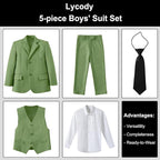 Boys Suit for Kids Teens Formal 5 Piece Tuxedo Suit Set - Image 2