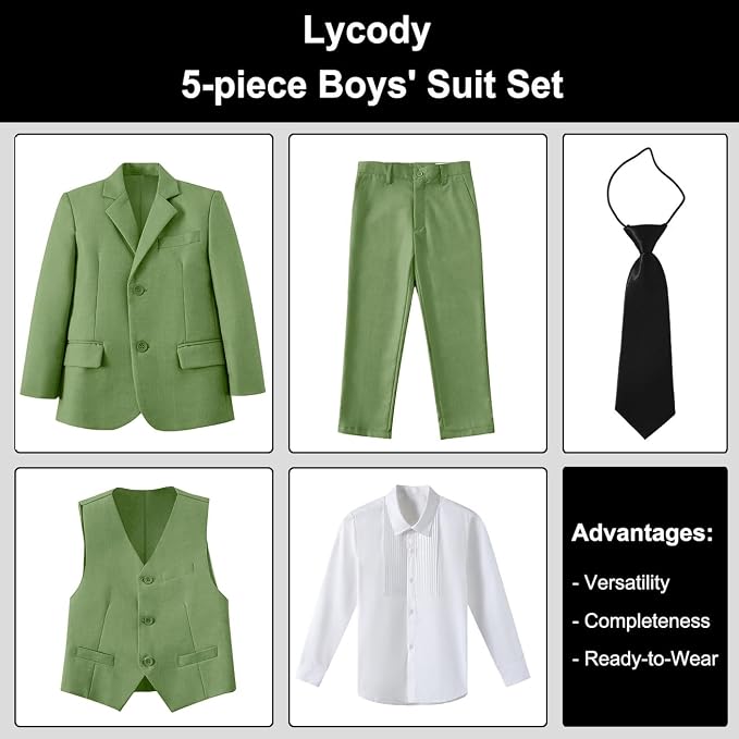 Boys Suit for Kids Teens Formal 5 Piece Tuxedo Suit Set - Image 2