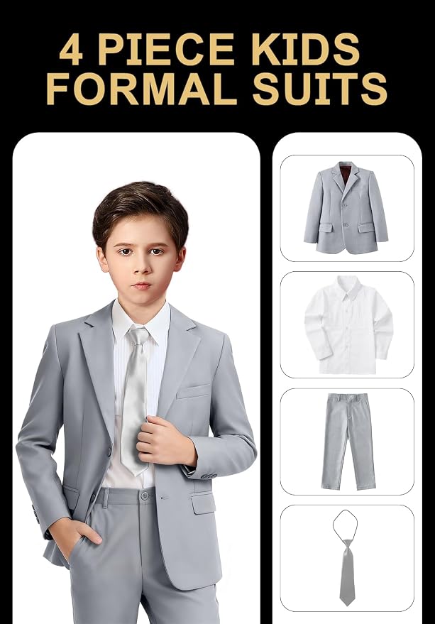 Boys Formal Suit Set 4 Pieces Kids Tuxedo Ring Bearer Outfit - Image 2