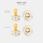 BIBS Boheme Pacifier 4-Pack. BPA Free Dummy Pacifier, Round Nipple. Natural - Image 2