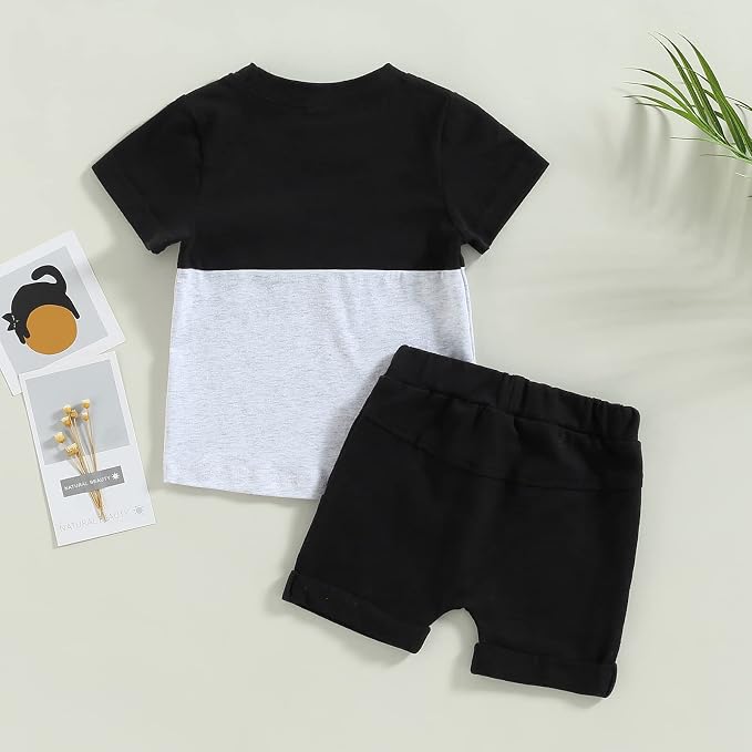 Rtnnsbbfcm Newborn Baby Boy Summer Clothes Short Sleeve Color Block Front - Image 3