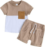 Rtnnsbbfcm Newborn Baby Boy Summer Clothes Short Sleeve Color Block Front by Rtnnsbbfcm