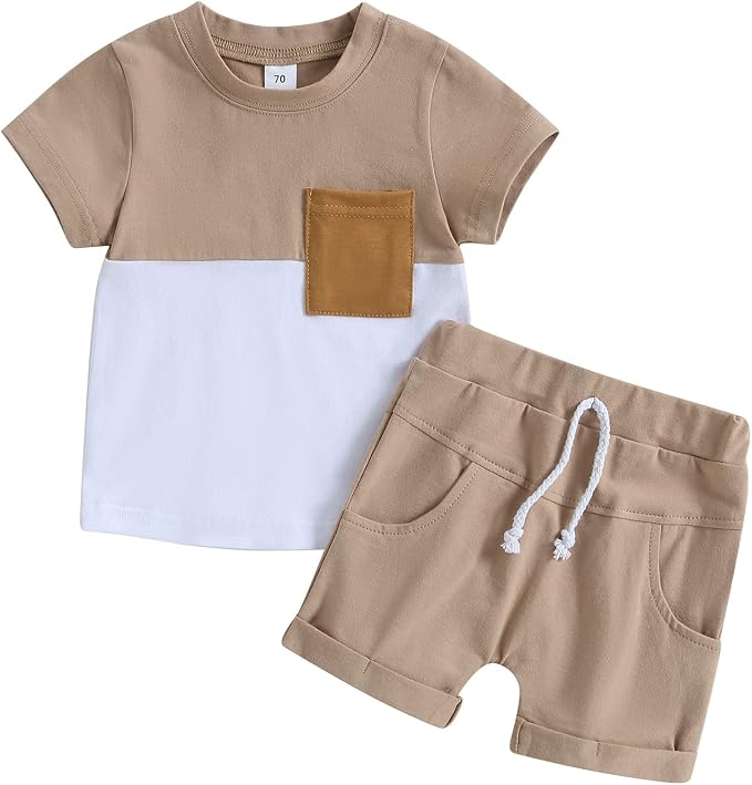 Rtnnsbbfcm Newborn Baby Boy Summer Clothes Short Sleeve Color Block Front by Rtnnsbbfcm