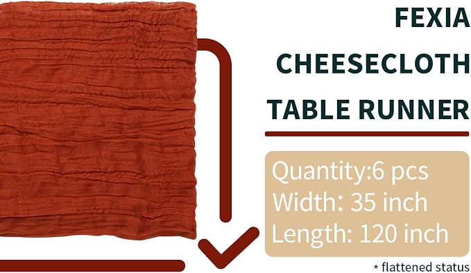 FEXIA 6 Pack Terracotta Table Runner 35x120 Inches Rust Cheesecloth Table - Image 2