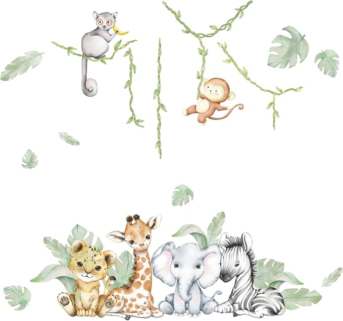 59.05x53.14 Inch Woodland Animals Wall Decals Forest Animal Wall Decal Elephant by clothmile