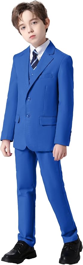 Boy's Suit Formal Slim Fit 5 Pieces Suit Set Blazer Vest Pants - Image 6