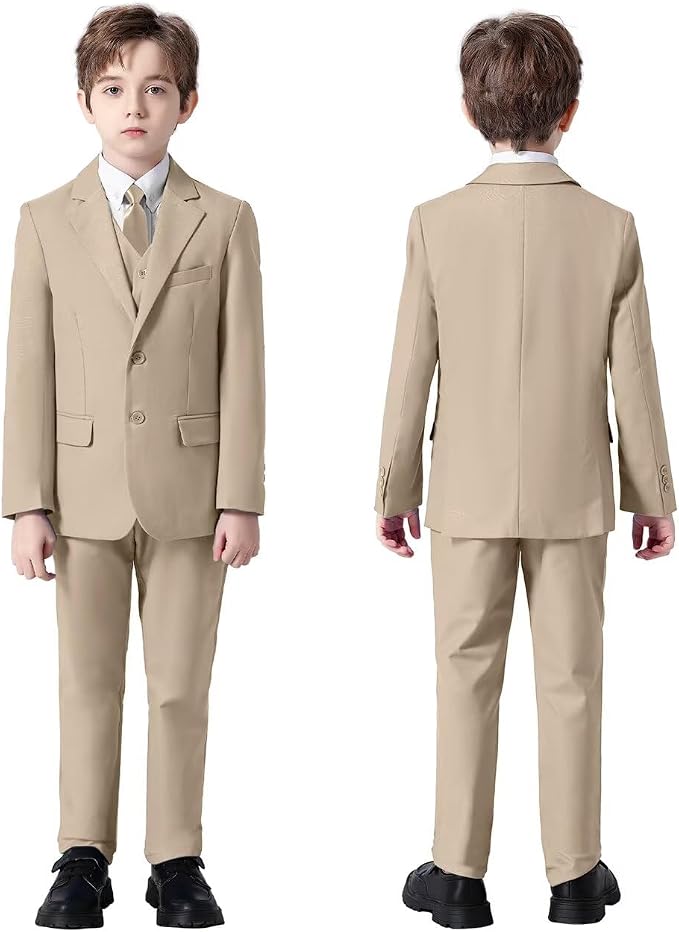 Boys Suit 4 Pcs Slim Fit Set Casual Suits Wedding Outfit Prom Jacket Vest Pant - Image 5