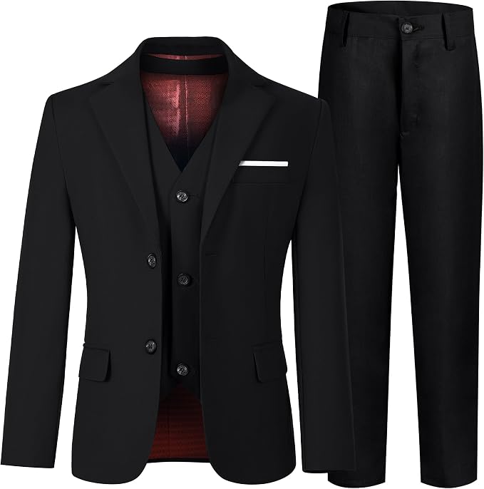 Boys' 3 Piece Suit Set with Suit Jacket, Formal Tuxedos Slim Fit Ring Bearer by Hipfun