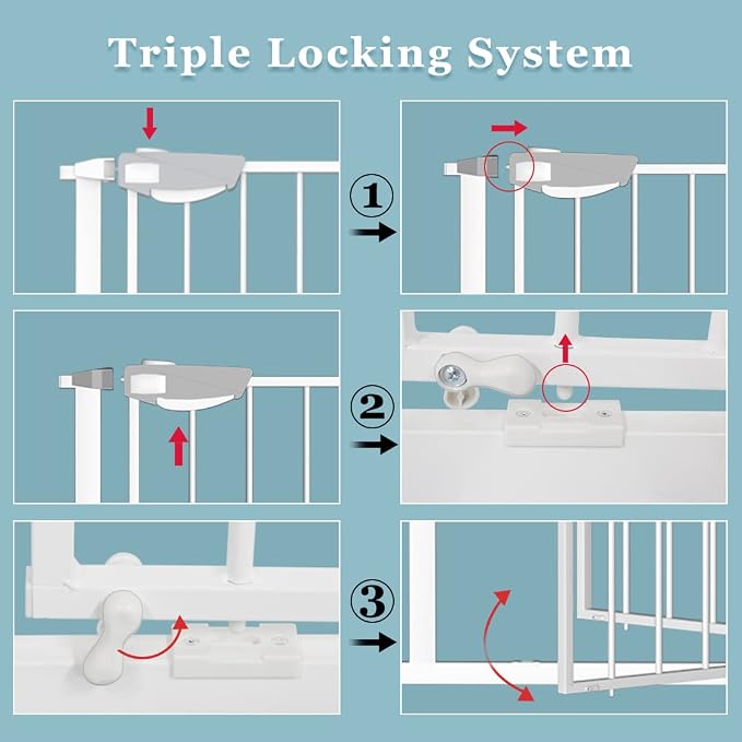 WAOWAO Triple Lock Baby Gate Extra Wide 81.49-85.82" Pressure Mounted Walk - Image 2