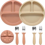 Silicone Baby Feeding Set, 2 Pack Divided Suction Plates by Eascrozn