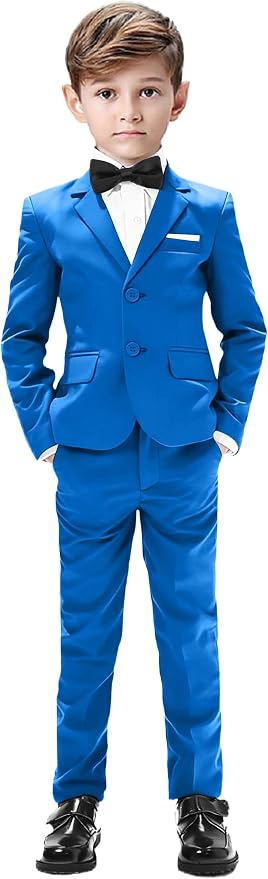 Boys Suits 5 Pieces Slim Fit Blazer Pants Black Blue Outfit Suit by Sailiiny