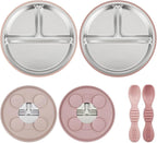 PandaEar Baby Feeding Set 4 Pcs, 2 Pack Stainless Steel Suction Plates & 2 Pack by PandaEar