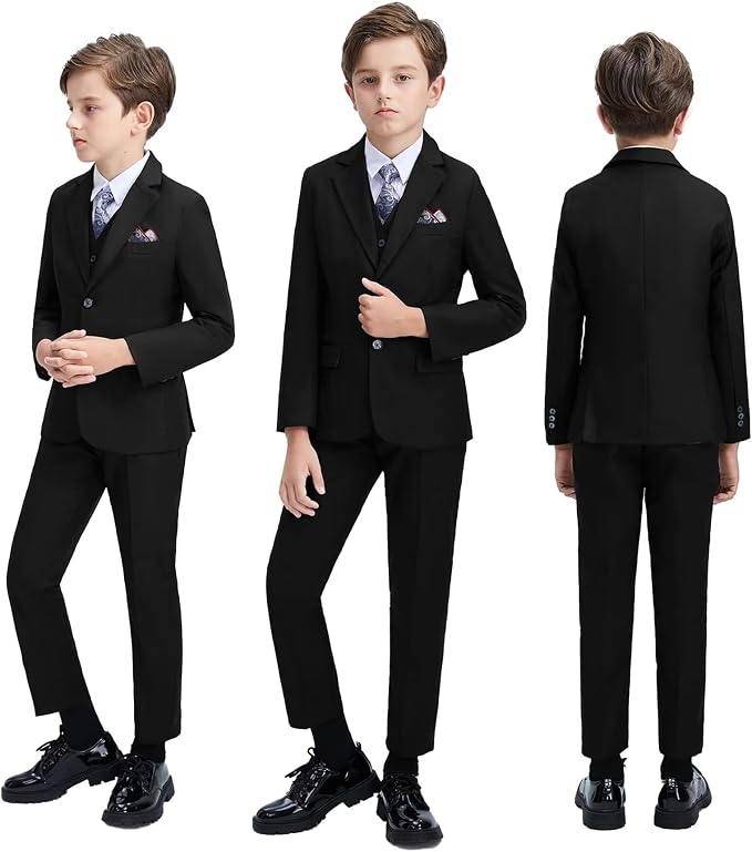Boys' 3 Piece Suit Set with Suit Jacket, Formal Tuxedos Slim Fit Ring Bearer - Image 4