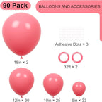 90pack Retro Hot Pink Balloons Different Size 18/12/10/5 Inch Retro Hot Pink - Image 2