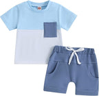 Rtnnsbbfcm Newborn Baby Boy Summer Clothes Short Sleeve Color Block Front by Rtnnsbbfcm