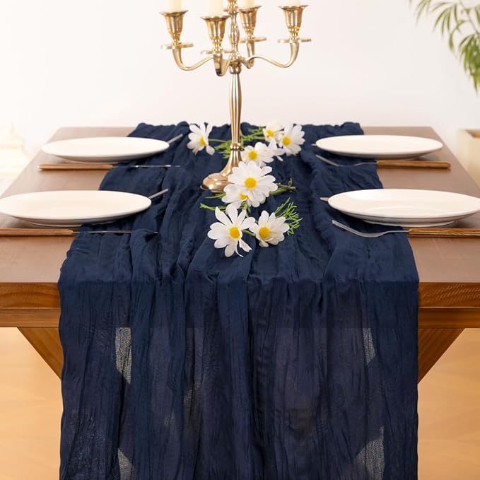 Socomi Navy Blue Table Runner Spring Easter Cheesecloth Table Runner 170 inch - Image 6