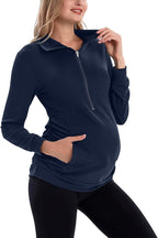 GINKANA Maternity Women's Long Sleeve Shirt Half Zipper Lapel Lightweight by GINKANA