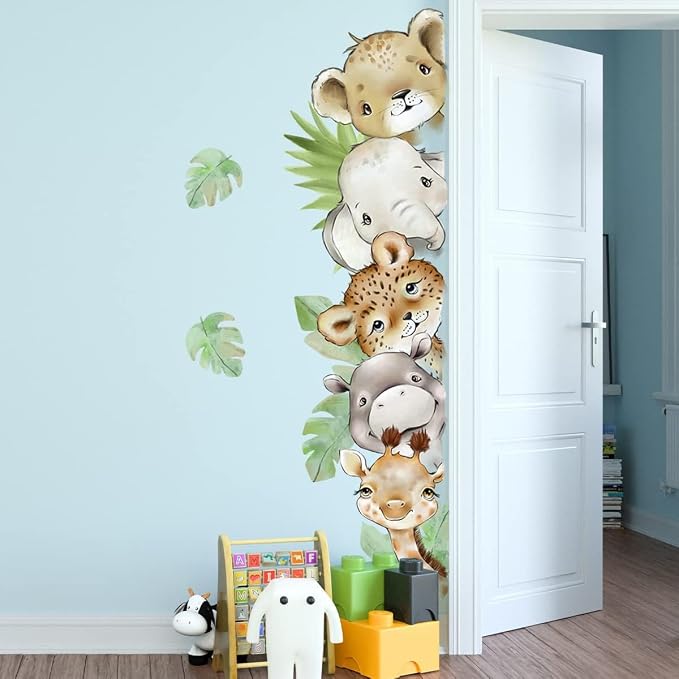 55.1 x 15.7 Inch Watercolor Jungle Animal Wall Decals Forest Animal Wall - Image 4